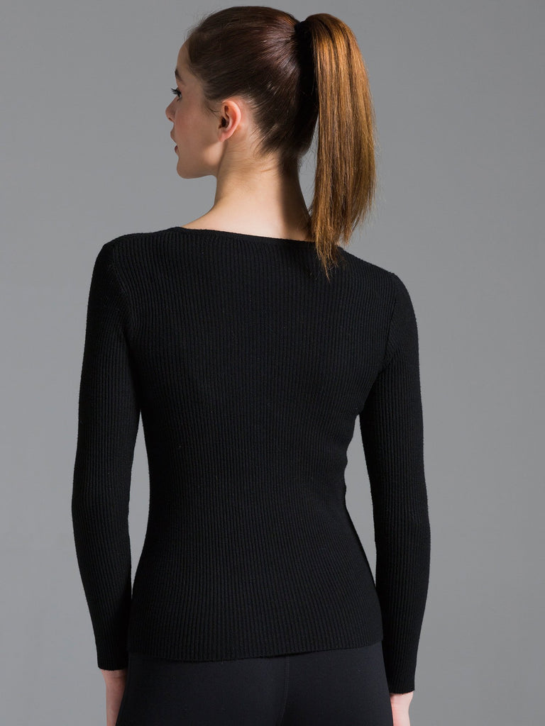 RIBBED HENLEY TEE, BLACK
