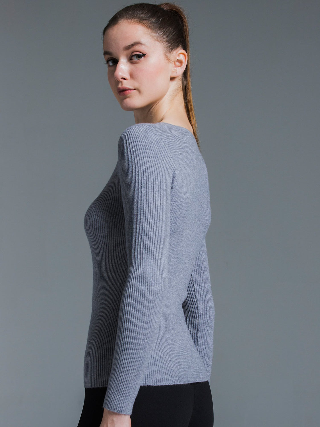 RIBBED HENLEY TEE, GREY