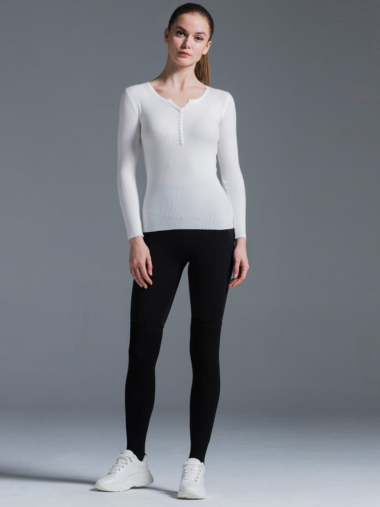 RIBBED HENLEY TEE, WHITE