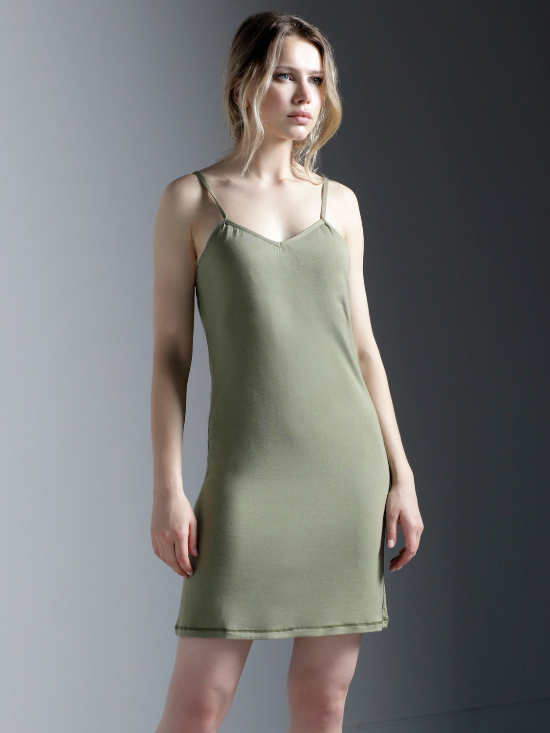 AUMNIE ATHLETIC MINI SLIP DRESS, SAGE MODAL