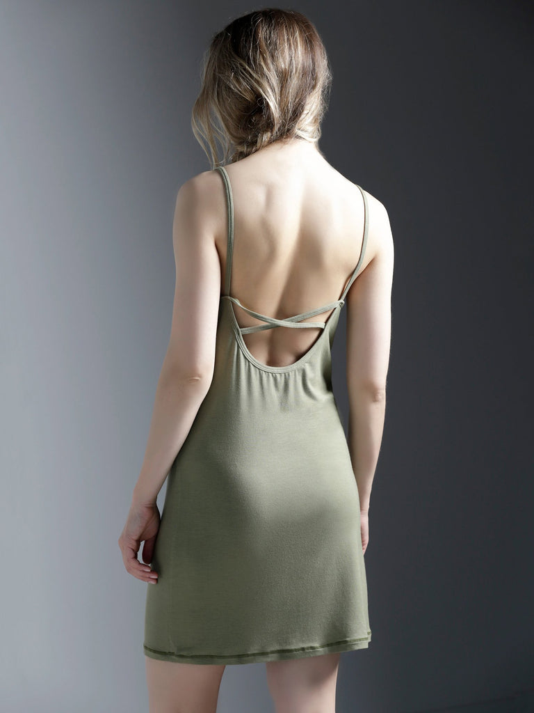 AUMNIE ATHLETIC MINI SLIP DRESS, SAGE MODAL