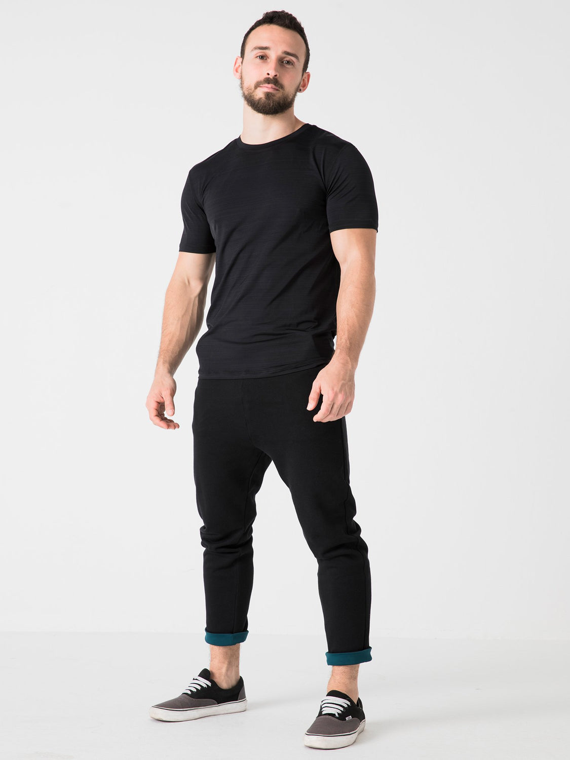 LOW RISE CUFF PANTS, BLACK