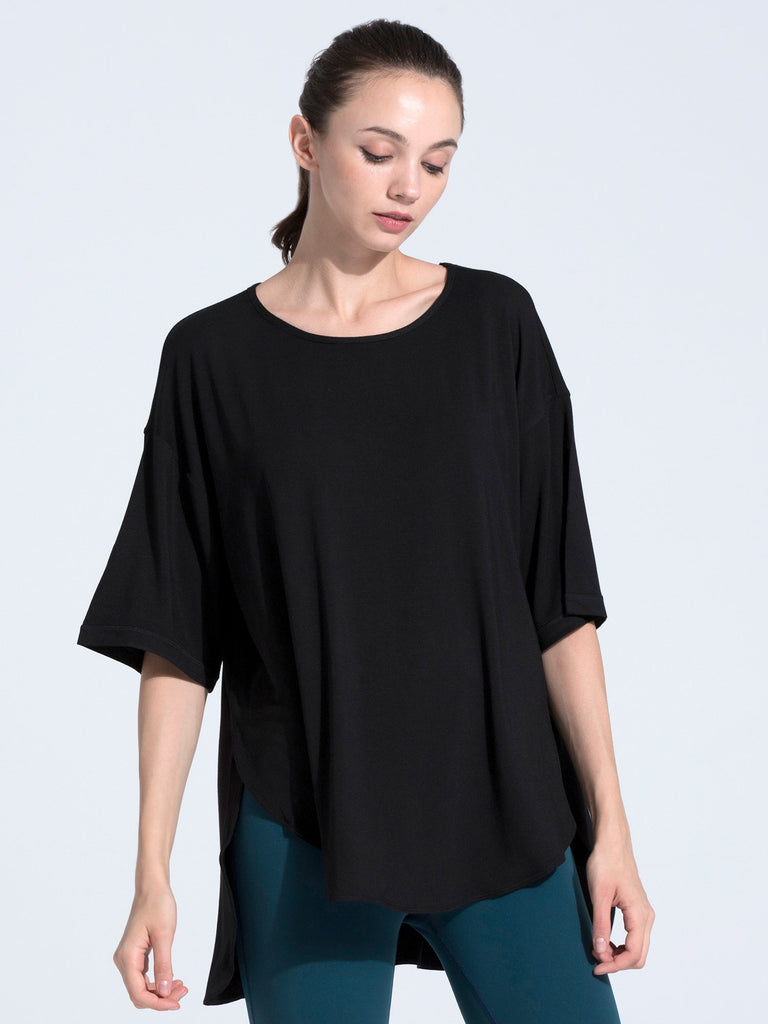 HI LO OVERSIZE TEE, BLACK