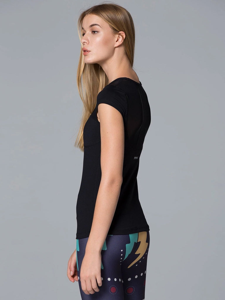 PEARL TEE, BLACK/BLACK MESH