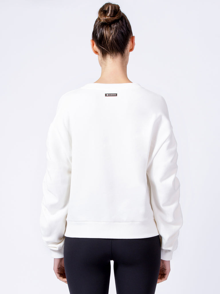 RUCHED RUNWAY SWEATSHIRT, WHITE