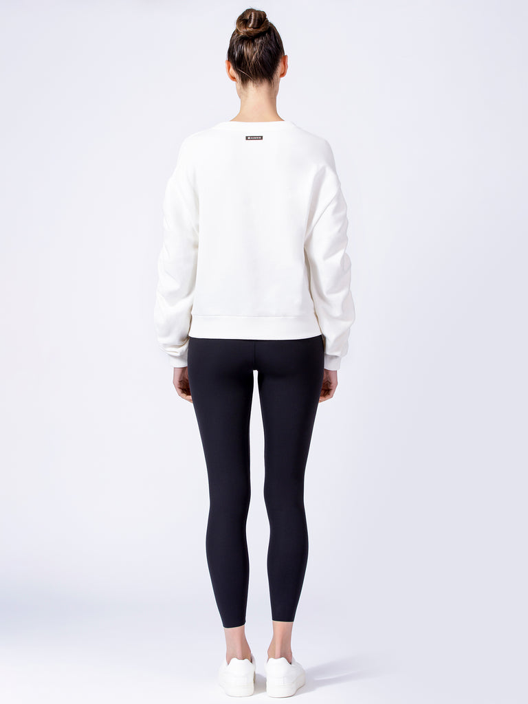 RUCHED RUNWAY SWEATSHIRT, WHITE