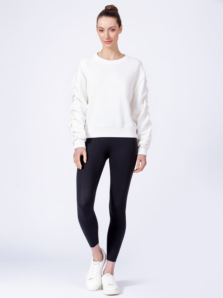 RUCHED RUNWAY SWEATSHIRT, WHITE