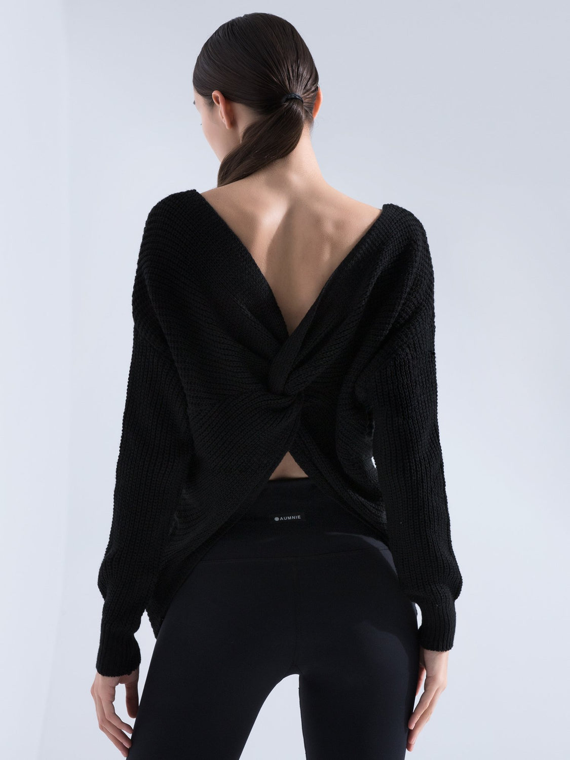 KNOTTED OPEN BACK SWEATER, BLACK