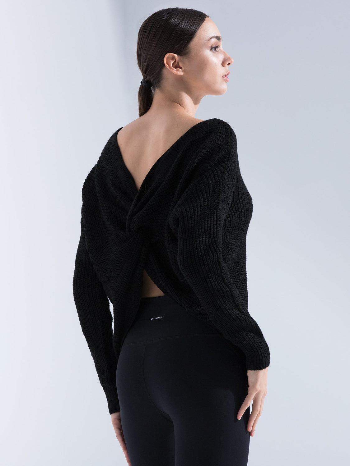 KNOTTED OPEN BACK SWEATER, BLACK