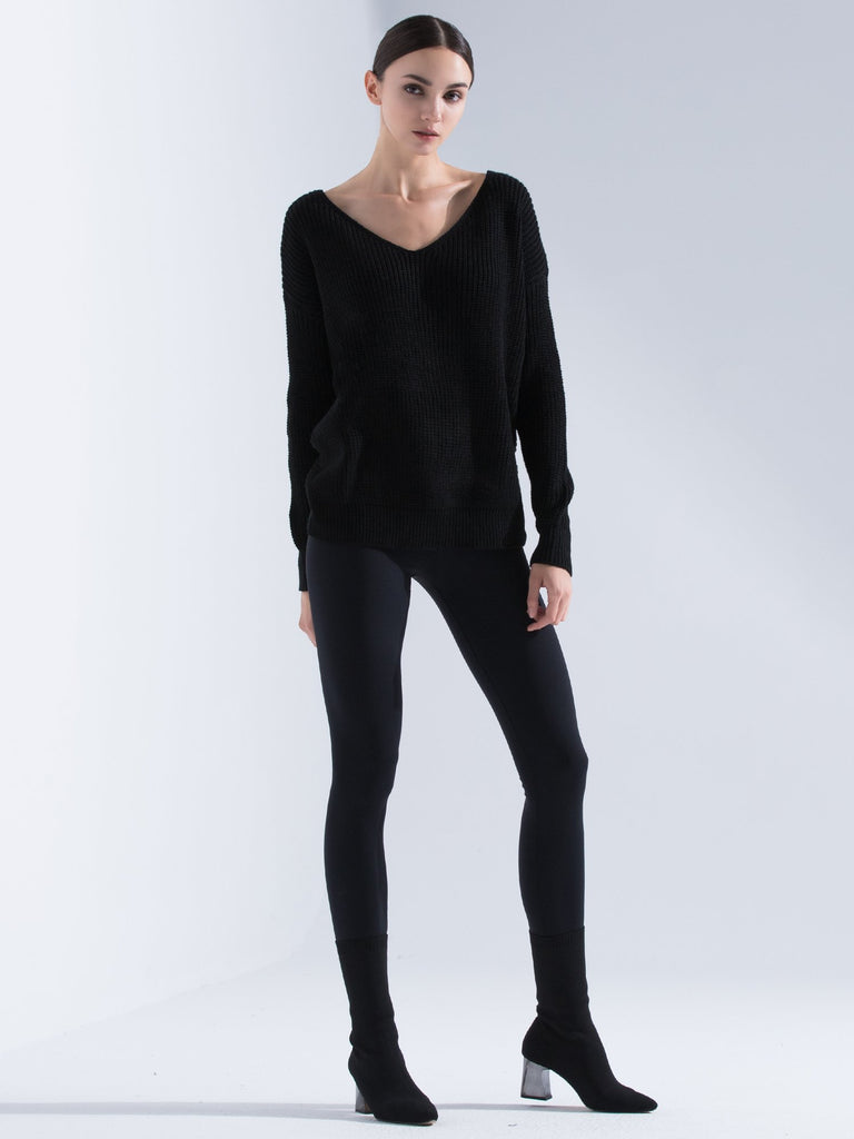 KNOTTED OPEN BACK SWEATER, BLACK