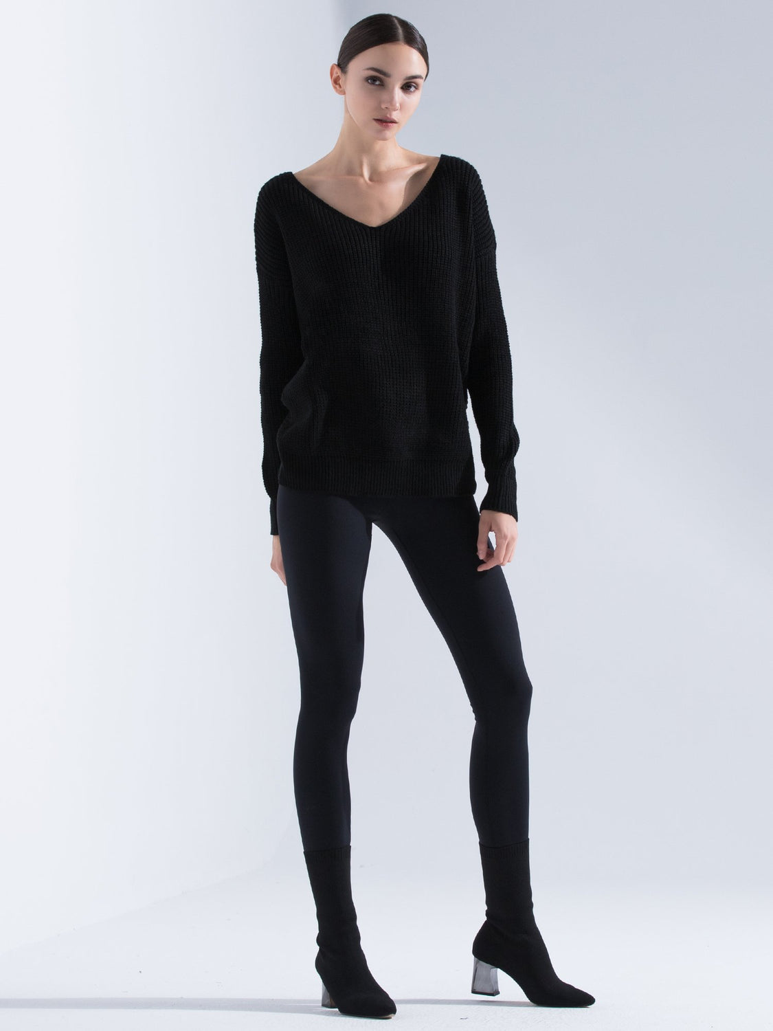 KNOTTED OPEN BACK SWEATER, BLACK