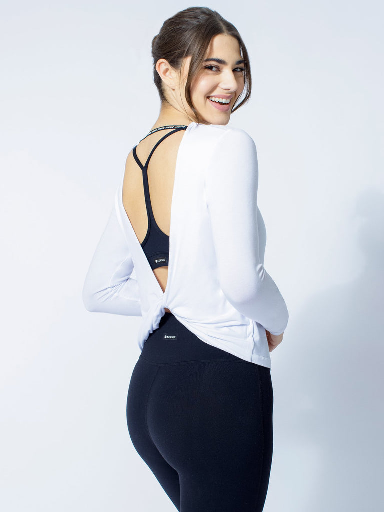 LONG SLEEVE TWIST TEE, WHITE