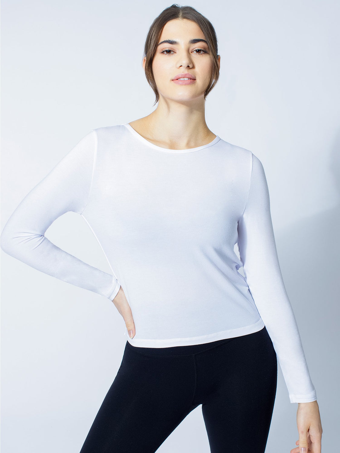 LONG SLEEVE TWIST TEE, WHITE