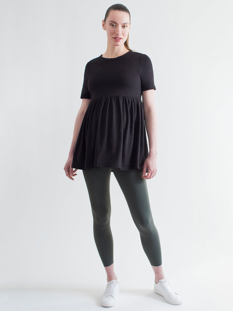 MATERNITY PLEATED SOFT STRETCH TOP, BLACK