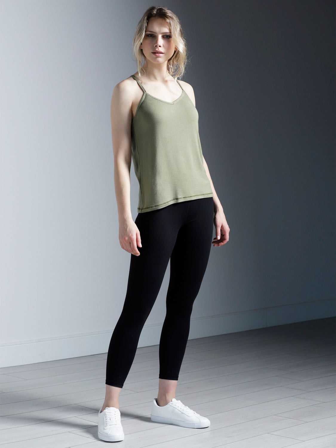 V BACK SINGLET, SAGE MODAL
