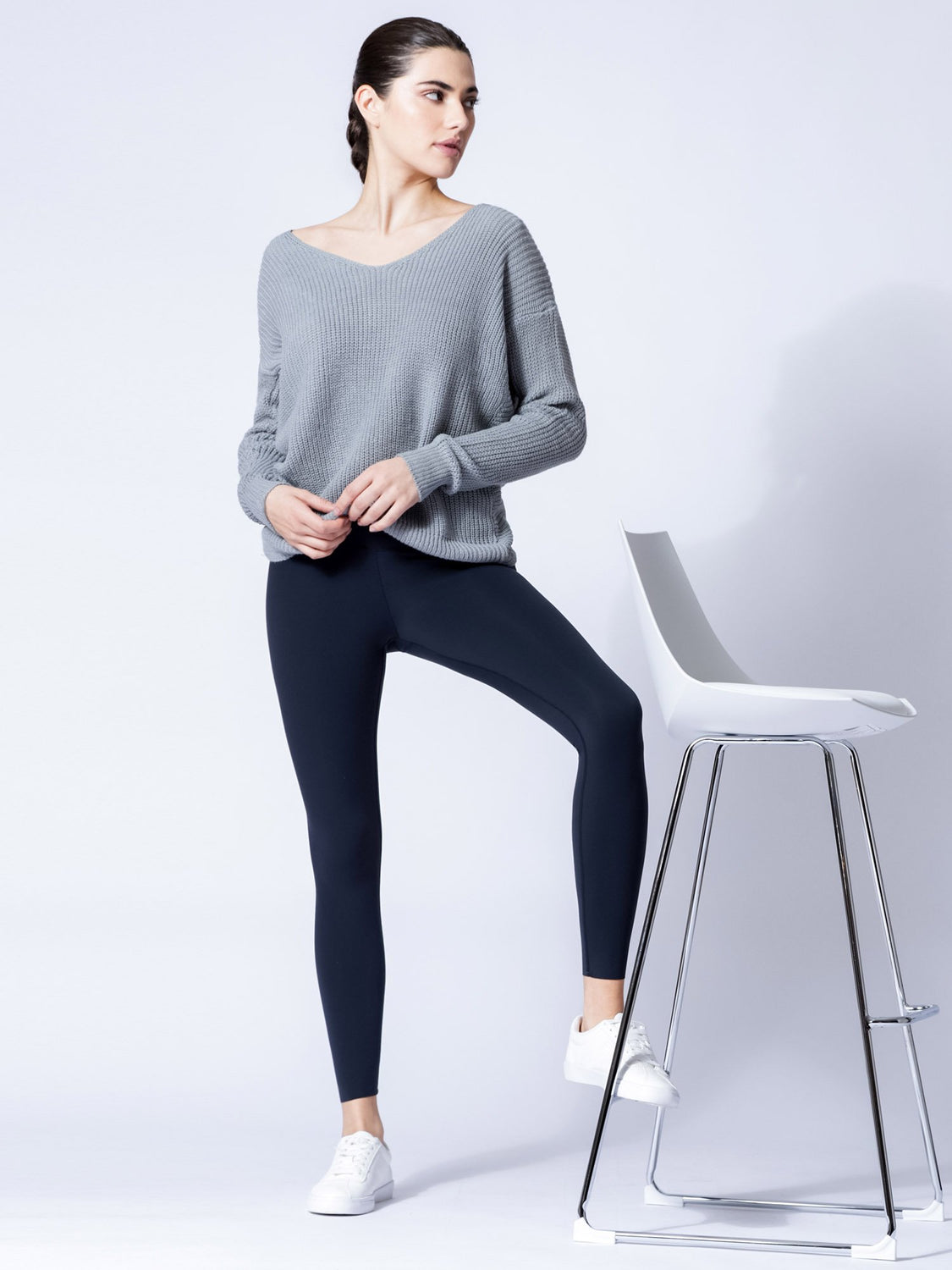 KNOTTED OPEN BACK SWEATER, ICE GREY