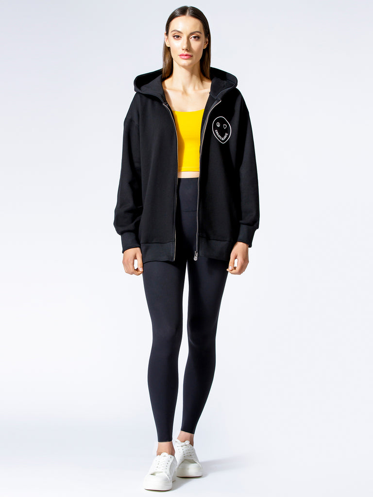 HAPPY GLOW ZIP HOODIE, BLACK