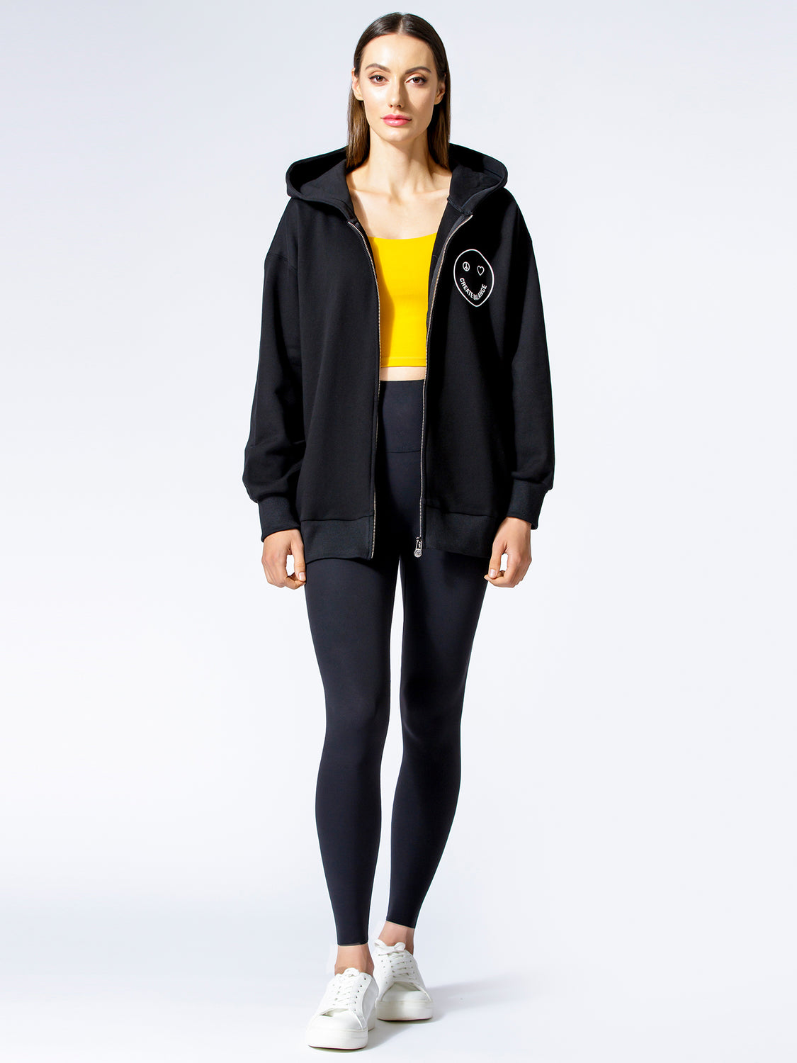 HAPPY GLOW ZIP HOODIE, BLACK