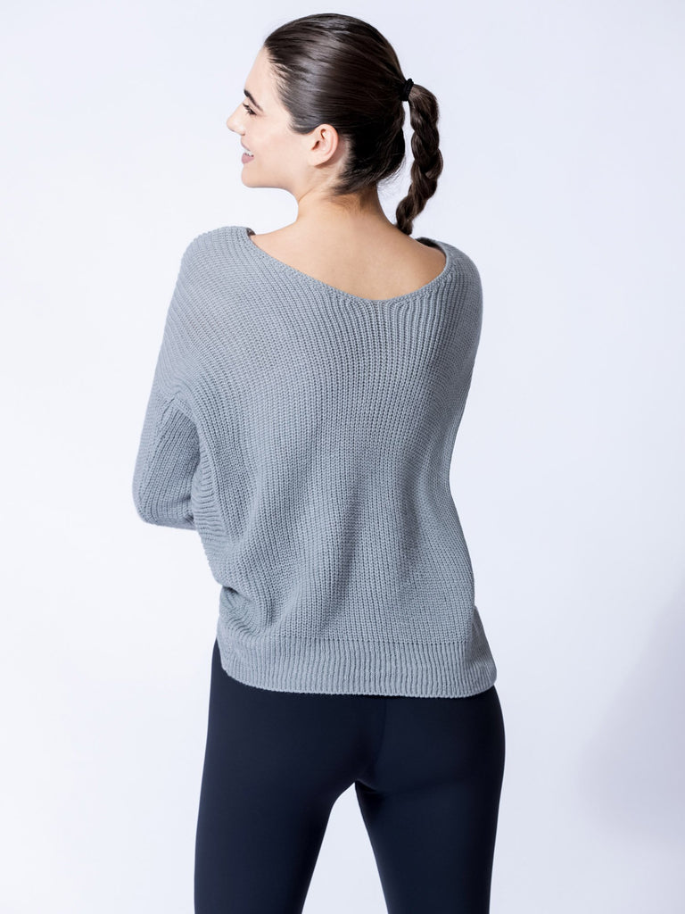 KNOTTED OPEN BACK SWEATER, ICE GREY