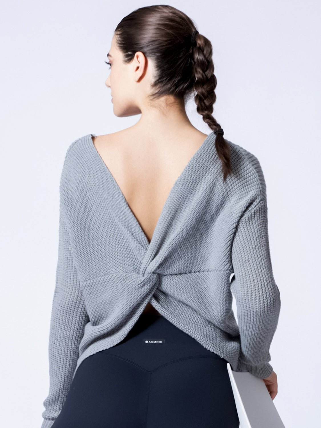 KNOTTED OPEN BACK SWEATER, ICE GREY