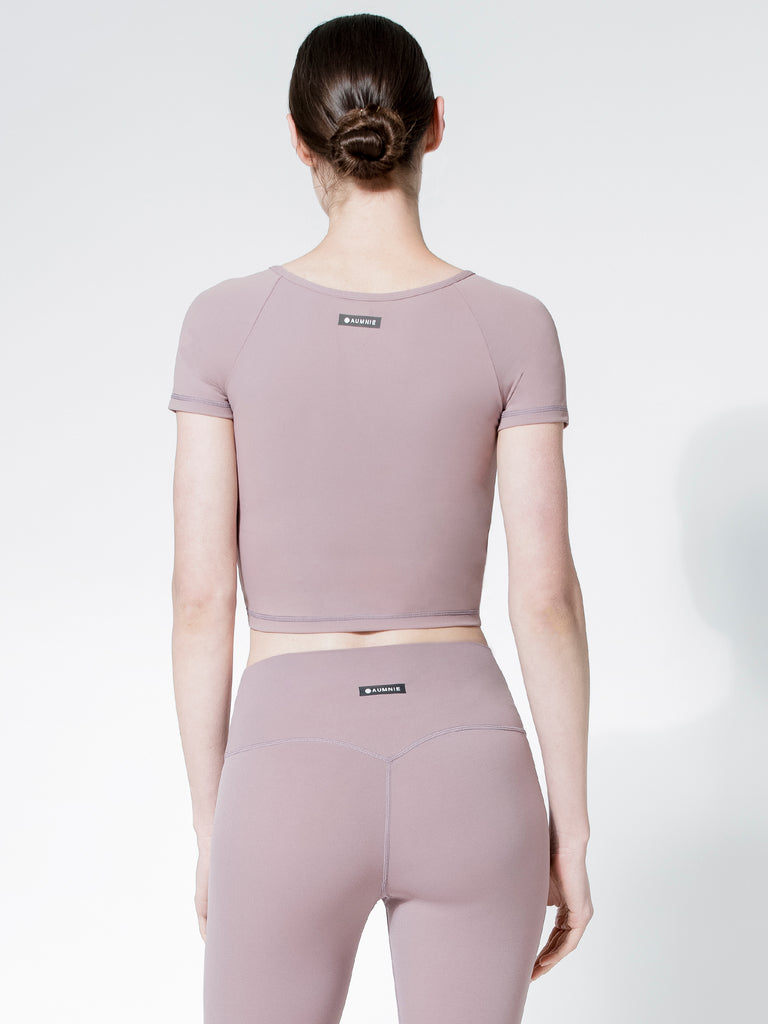 SHORT SLEEVE NUDE FRONT WRAP TEE, ASH MAUVE