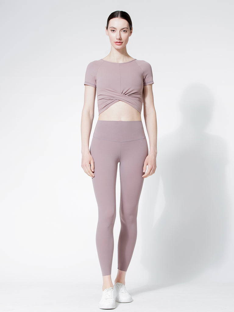 SHORT SLEEVE NUDE FRONT WRAP TEE, ASH MAUVE