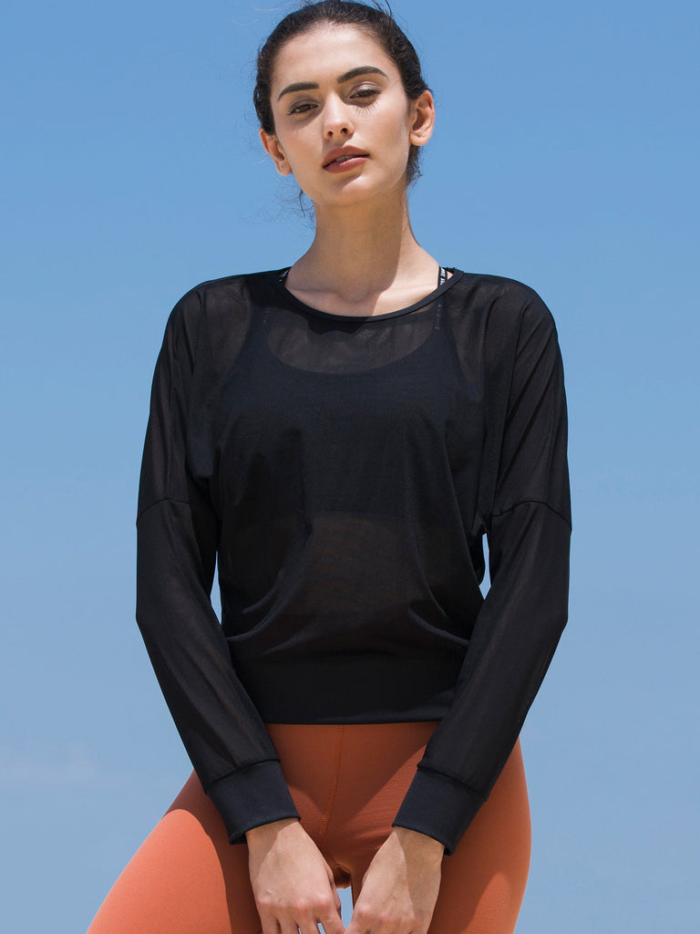 MESH SWEATSHIRT, BLACK