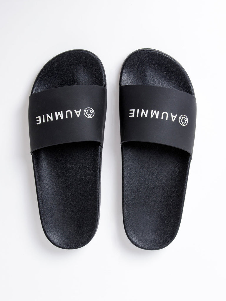 AUMNIE LOGO SLIDE SANDALS, BLACK