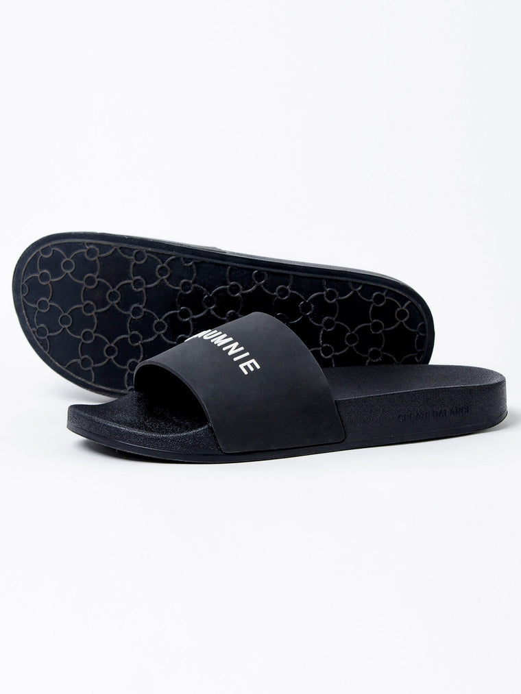 AUMNIE LOGO SLIDE SANDALS, BLACK