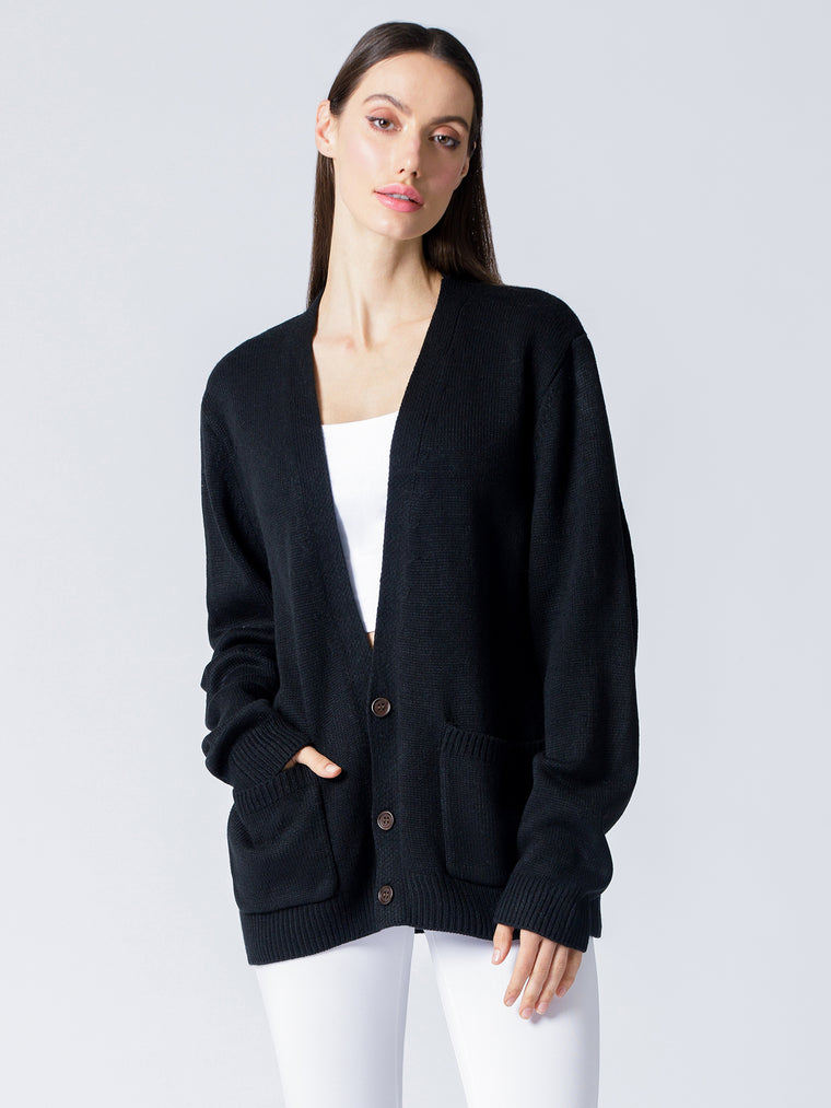 EVERYDAY OVERSIZED CLASSIC CARDIGAN, BLACK