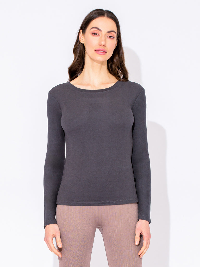 THERMAL FLEECE LONG SLEEVE TOP,DARK GREY