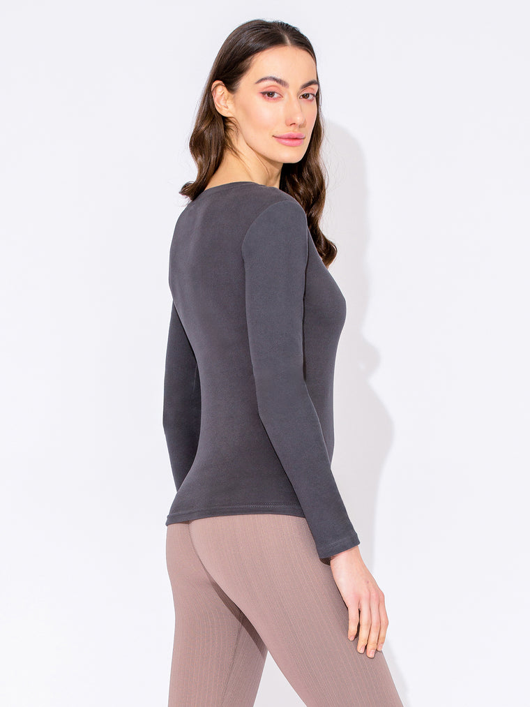 THERMAL FLEECE LONG SLEEVE TOP,DARK GREY