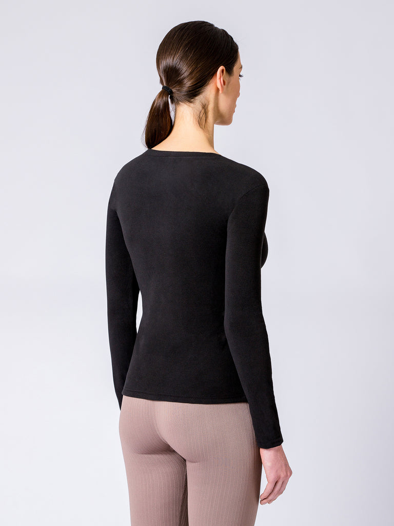 THERMAL FLEECE LONG SLEEVE TOP, BLACK