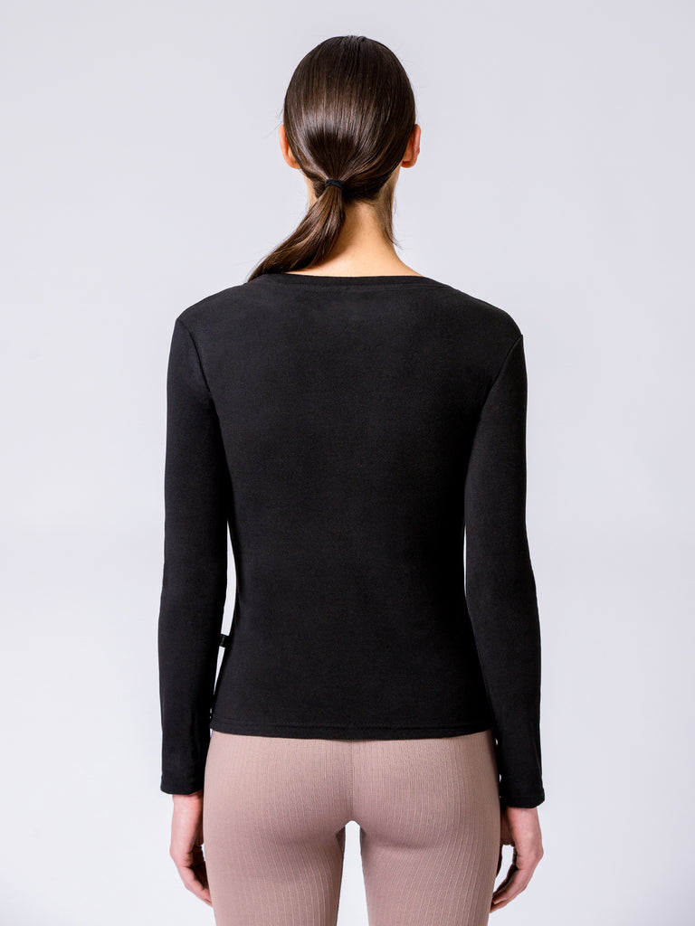 THERMAL FLEECE LONG SLEEVE TOP, BLACK