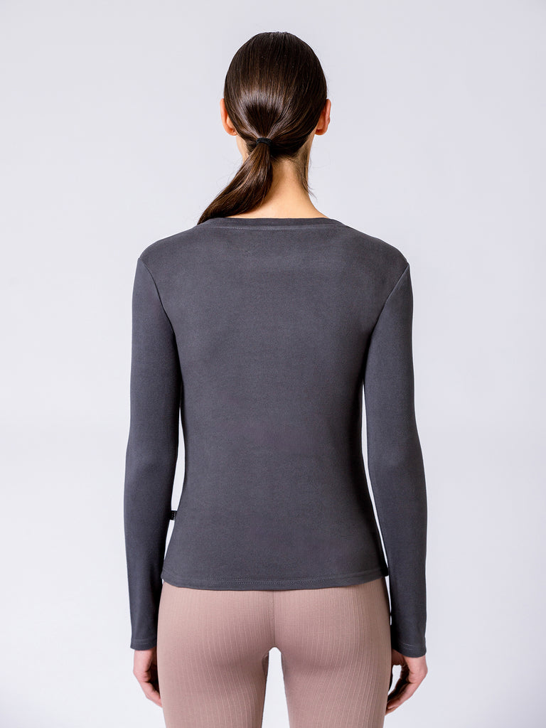 THERMAL FLEECE LONG SLEEVE TOP,DARK GREY