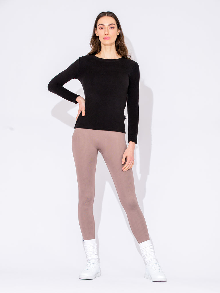 THERMAL FLEECE LONG SLEEVE TOP, BLACK