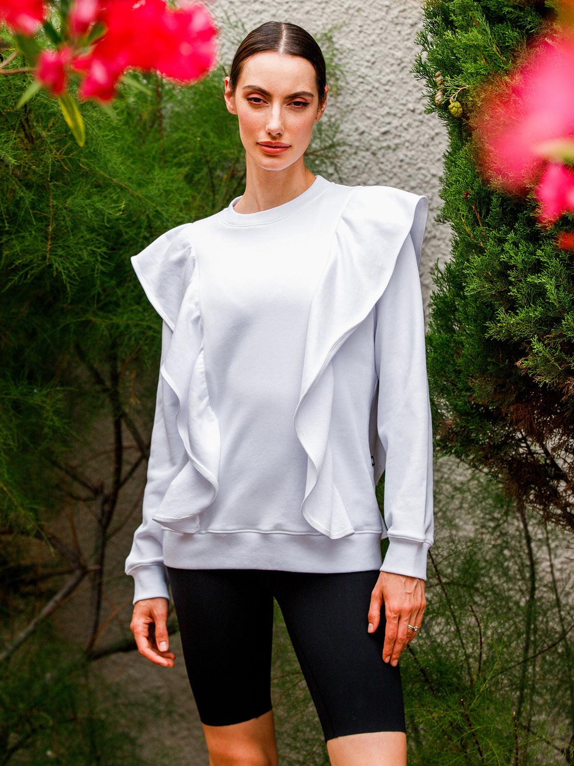 EMPOWER RUFFLED SWEATSHIRT,WHITE