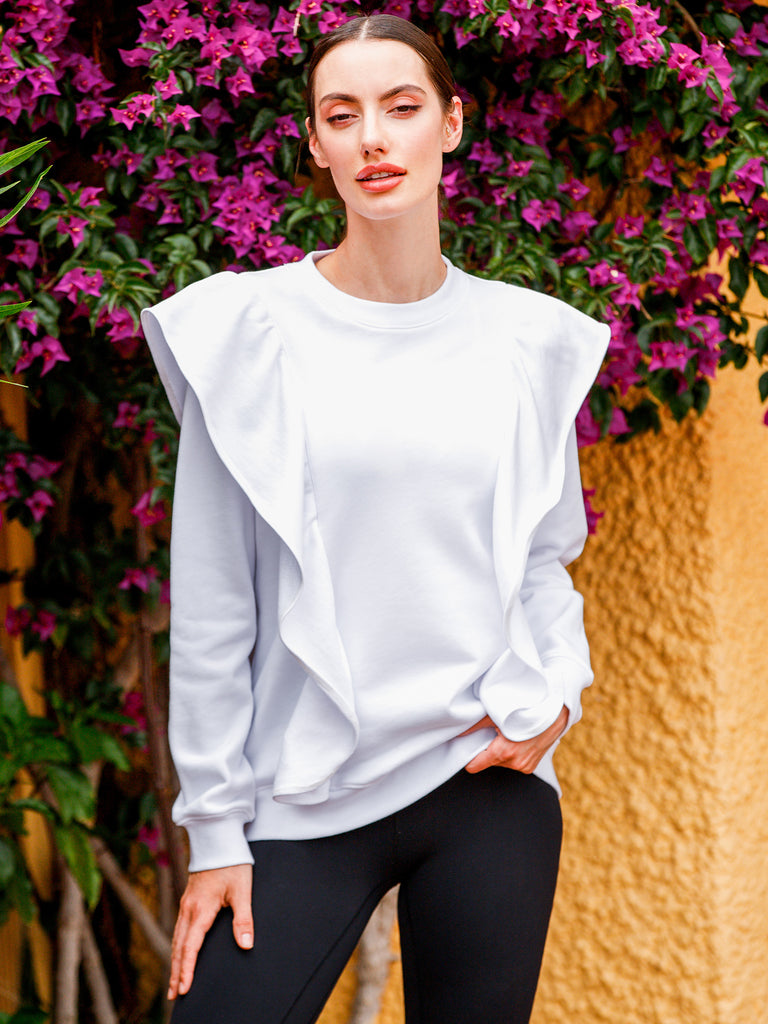 EMPOWER RUFFLED SWEATSHIRT,WHITE