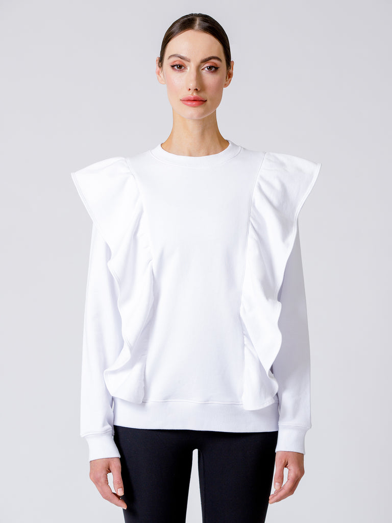 EMPOWER RUFFLED SWEATSHIRT,WHITE