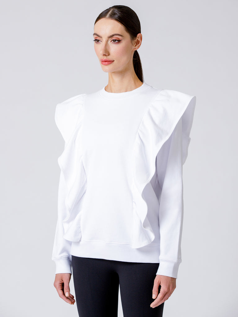 EMPOWER RUFFLED SWEATSHIRT,WHITE