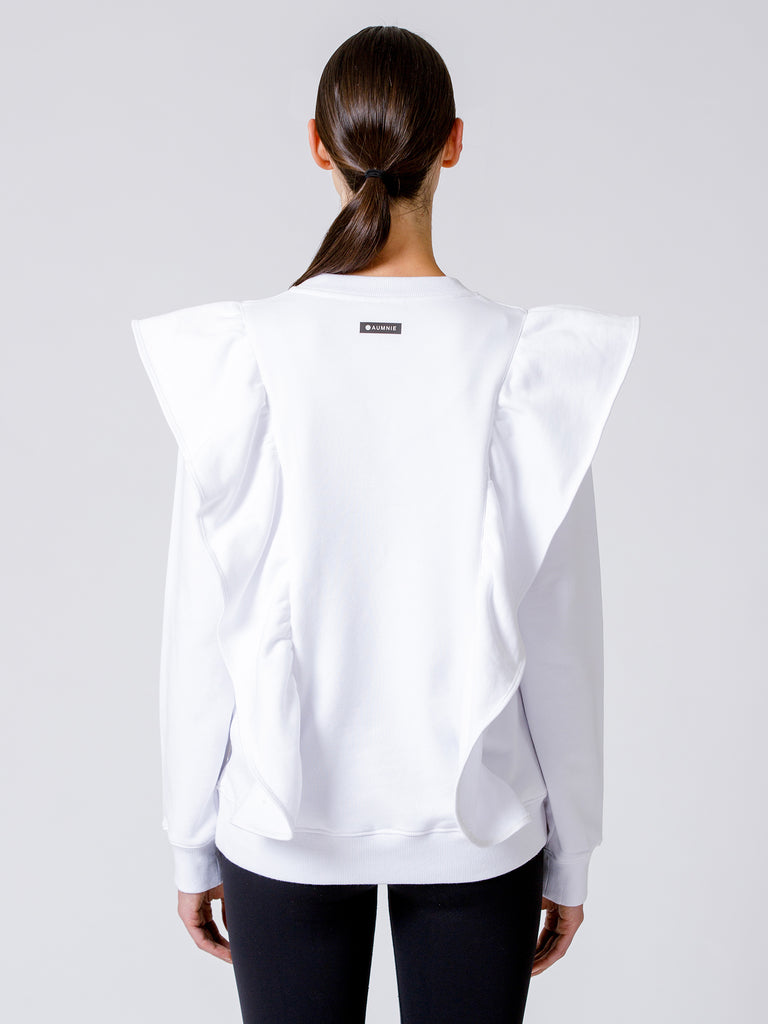 EMPOWER RUFFLED SWEATSHIRT,WHITE