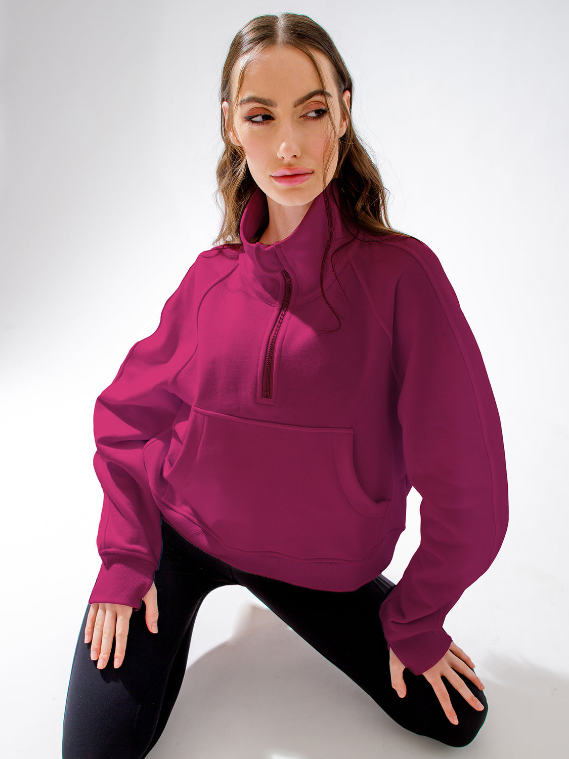 COLLARED HALF ZIP RELAXED SWEATSHIRT, WILDBERRY