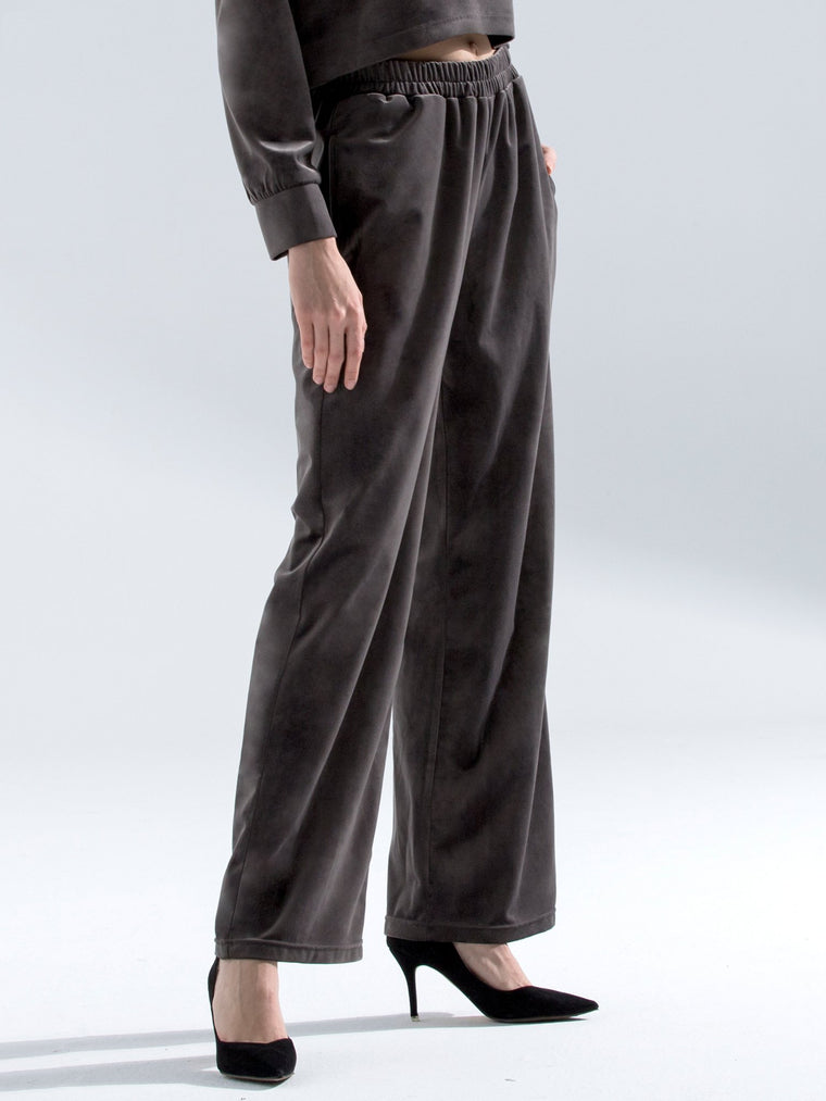 VELOUR WIDE LEG PANTS,GREY