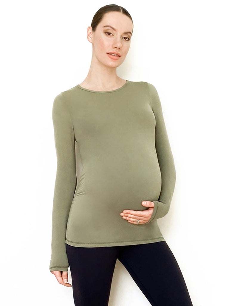 MATERNITY SOFT STRETCH LONG SLEEVE TEE, SAGE