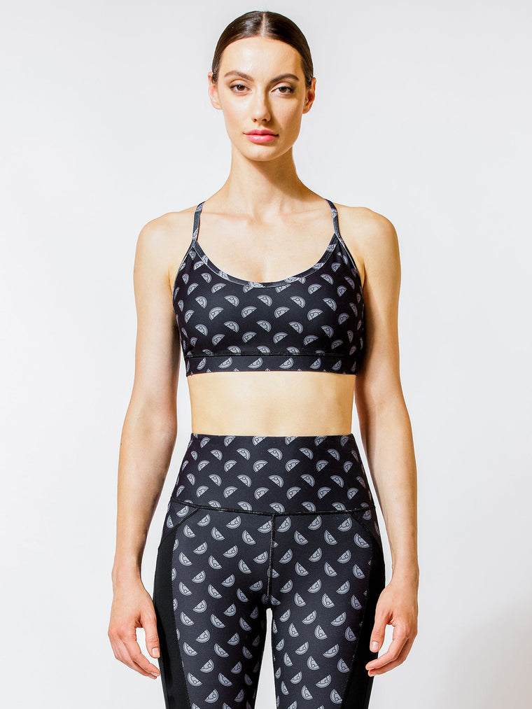 Girls Black Abstract Dotted Sports Bra