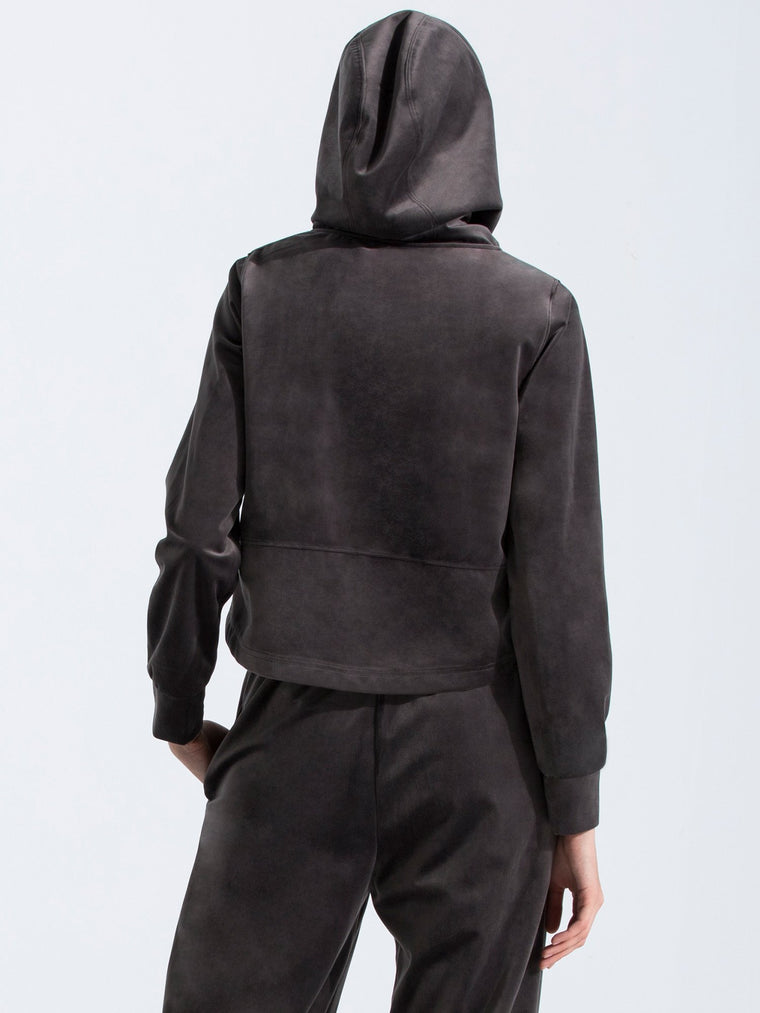 VELOUR HI LO HOODIE,GREY