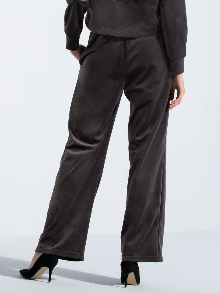 VELOUR WIDE LEG PANTS,GREY