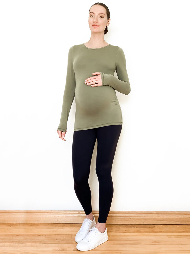 MATERNITY SOFT STRETCH LONG SLEEVE TEE, SAGE