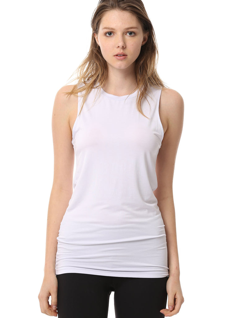 LONG CUT OFF TANK, WHITE-S