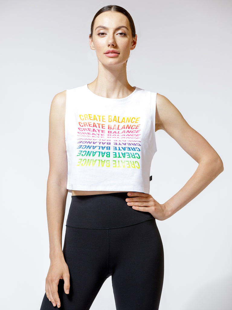 RAINBOW CROPPED TANK, WHITE